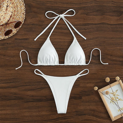 Hängender Hals-Bikini mit mehrfarbigem Dreipunkt-Badeanzug für heiße Quellen