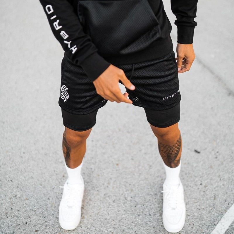 2-in-1-Trainingsshorts für Herren – Basketball-, Lauf- und Fitness-Caprihosen