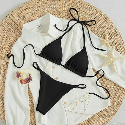 Hängender Hals-Bikini mit mehrfarbigem Dreipunkt-Badeanzug für heiße Quellen