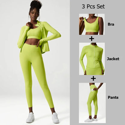 Yoga-Anzug-Set Damen dreiteiliges Set übergroßes Sport- und Fitnessanzug-Set