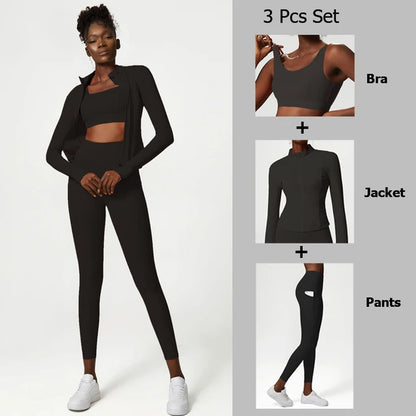 Yoga-Anzug-Set Damen dreiteiliges Set übergroßes Sport- und Fitnessanzug-Set