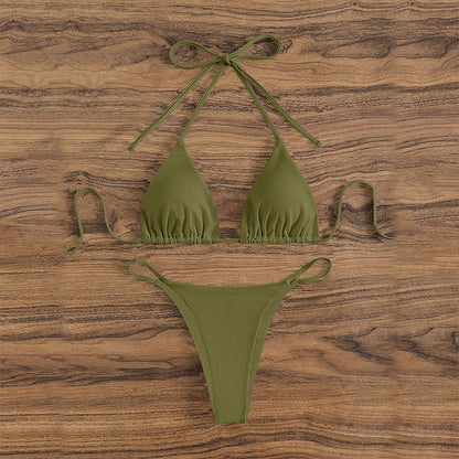 Hängender Hals-Bikini mit mehrfarbigem Dreipunkt-Badeanzug für heiße Quellen