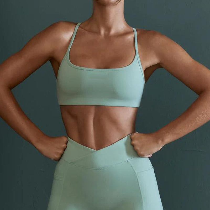 Nude Yoga-BH Damen-Sport-BH Stoßfester Raff-Rücken Fitness-BH Top